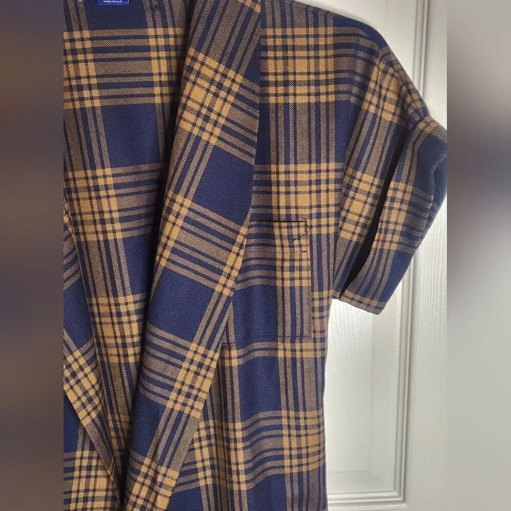Pendleton M NavyBrownPlaid Shrtslv BeltPockets VirginWool WomenOpenedCardiganUSA